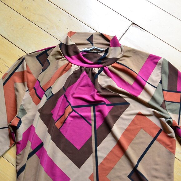 Sharagano Paris Geometric Printed Blouse Top Size XS / XXS - Picture 2 of 7
